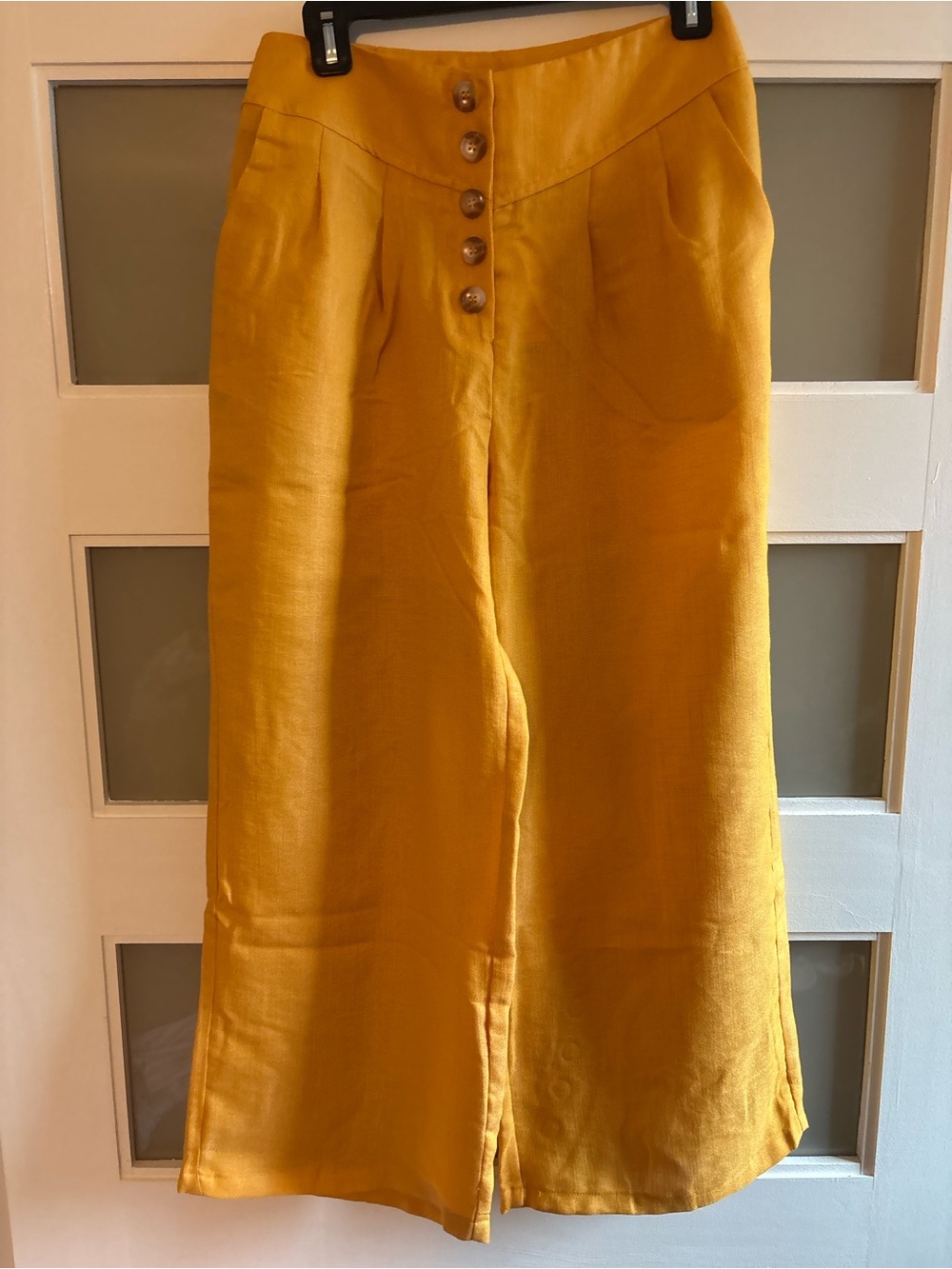 High-Waist Mustard Yellow Button-Front Women’s Pants